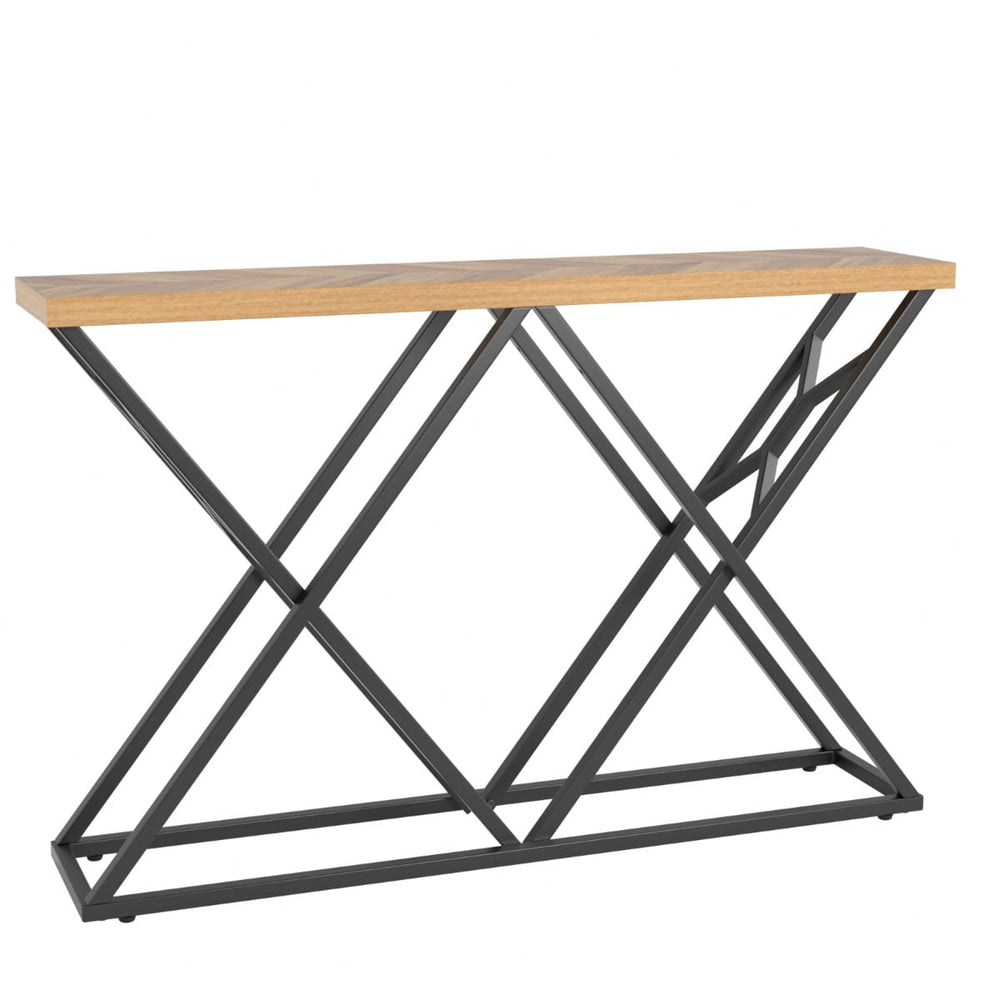 140CM Farmhouse Entryway Table with Geometric Metal Base-Wood
