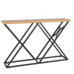 140CM Farmhouse Entryway Table with Geometric Metal Base-Wood