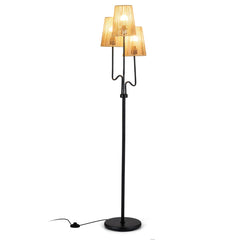 Farmhouse Standing Tree Lamp with 3 Boho Paper Woven Lampshades-Black