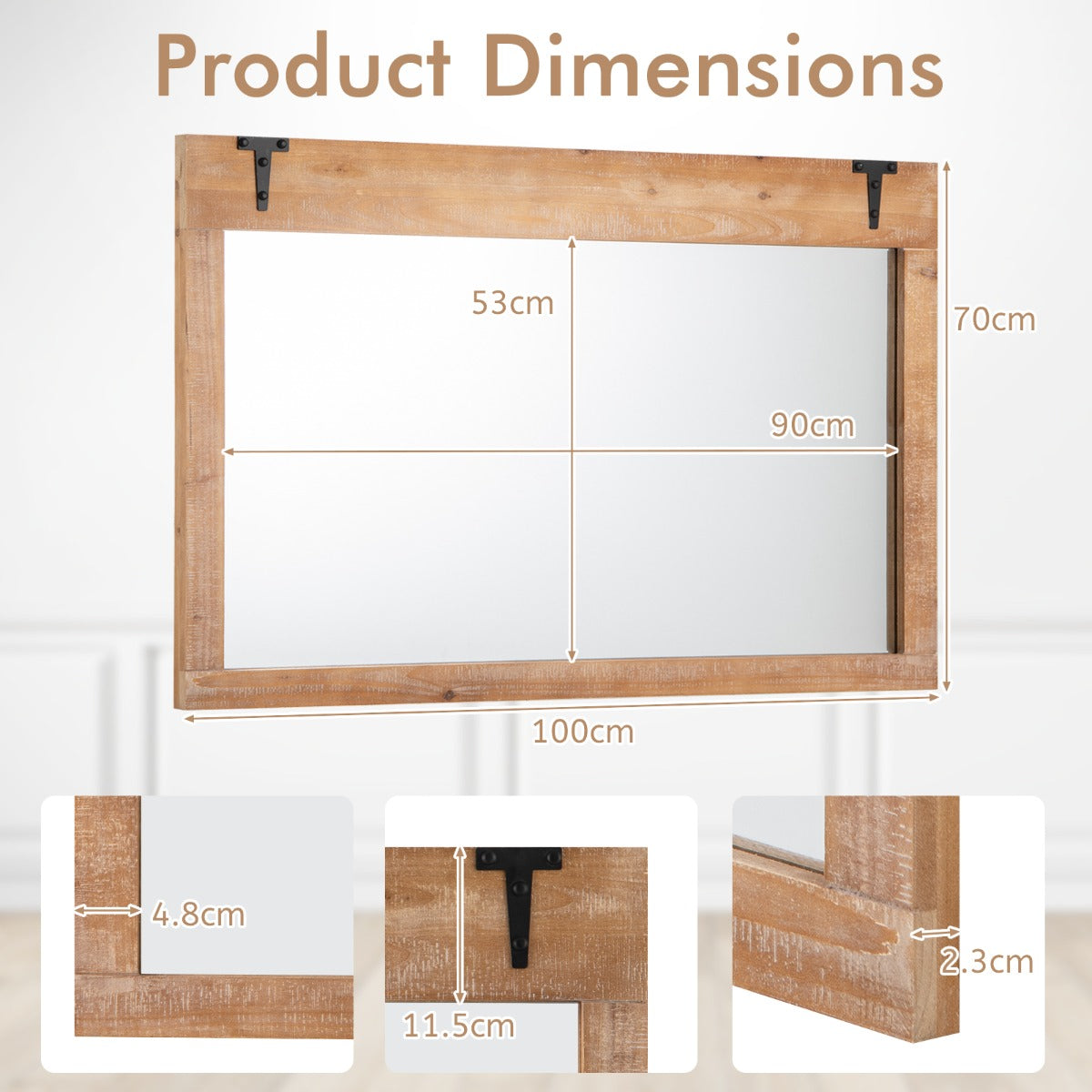 Farmhouse Wall Mirror with Wood Frame for Bathroom Living Room Bedroom-Natural