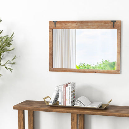 Farmhouse Wall Mirror with Wood Frame for Bathroom Living Room Bedroom-Natural