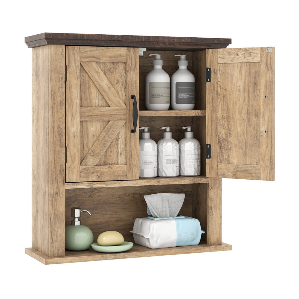 Farmhouse Wall Mounted Bathroom Cabinet with Adjustable Shelf-Natural