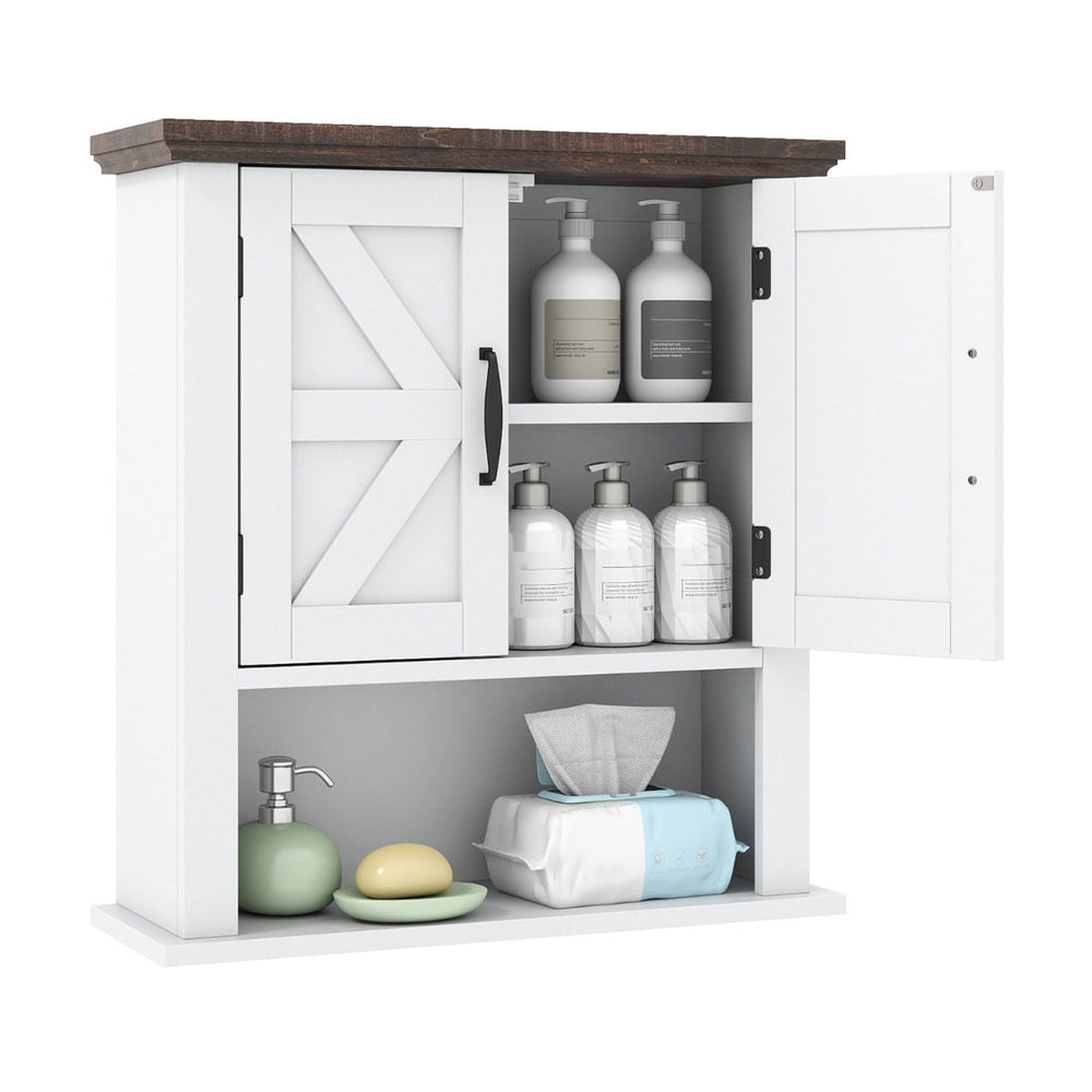 Farmhouse Wall Mounted Bathroom Cabinet with Adjustable Shelf-White