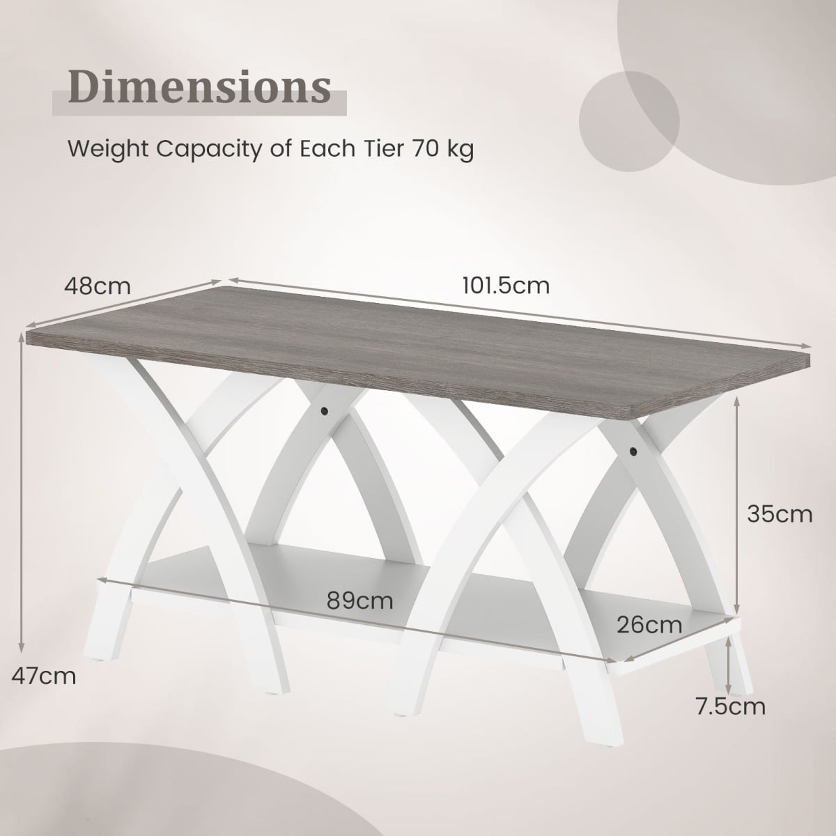 Farmhouse Wooden Accent Table with X-shaped Legs and Storage Shelf-Light Grey