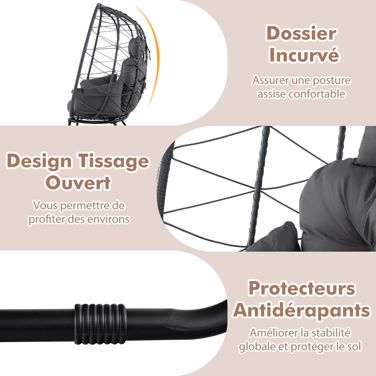 Indoor Outdoor Lounge Chair with Comfy Cushions and Sturdy Metal Frame-Grey