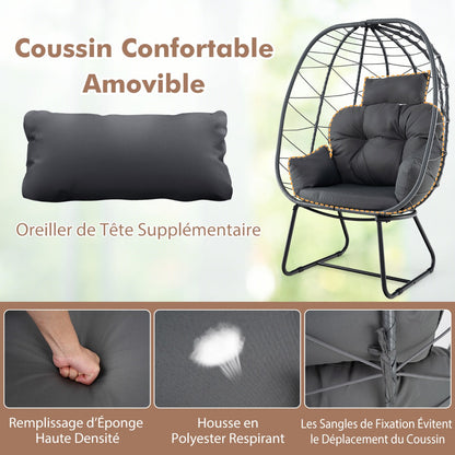 Indoor Outdoor Lounge Chair with Comfy Cushions and Sturdy Metal Frame-Grey