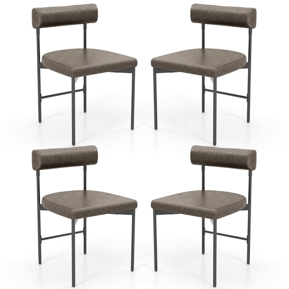 Faux Leather Upholstered Kitchen Side Chair with Curved Set of 4-Grey