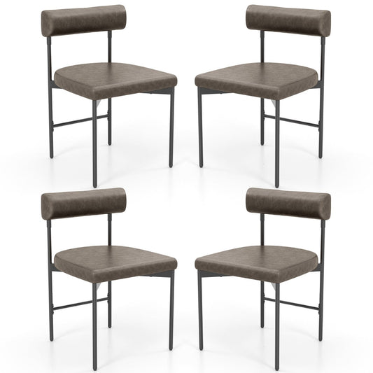 Faux Leather Upholstered Kitchen Side Chair with Curved Set of 4-Grey