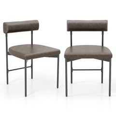 Faux Leather Upholstered Kitchen Side Chair with Curved and Padded Backrest-Grey