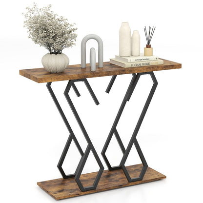 Faux Marble Console Table with Adjustable Foot Pads-Rustic Brown