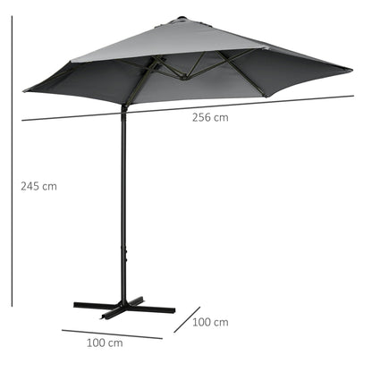 Outsunny 2.5M Garden Cantilever Parasol, Offset Roma Patio Umbrella Hanging Sun Shade Canopy Shelter with 360 Rotation and Cross Base, Dark Grey