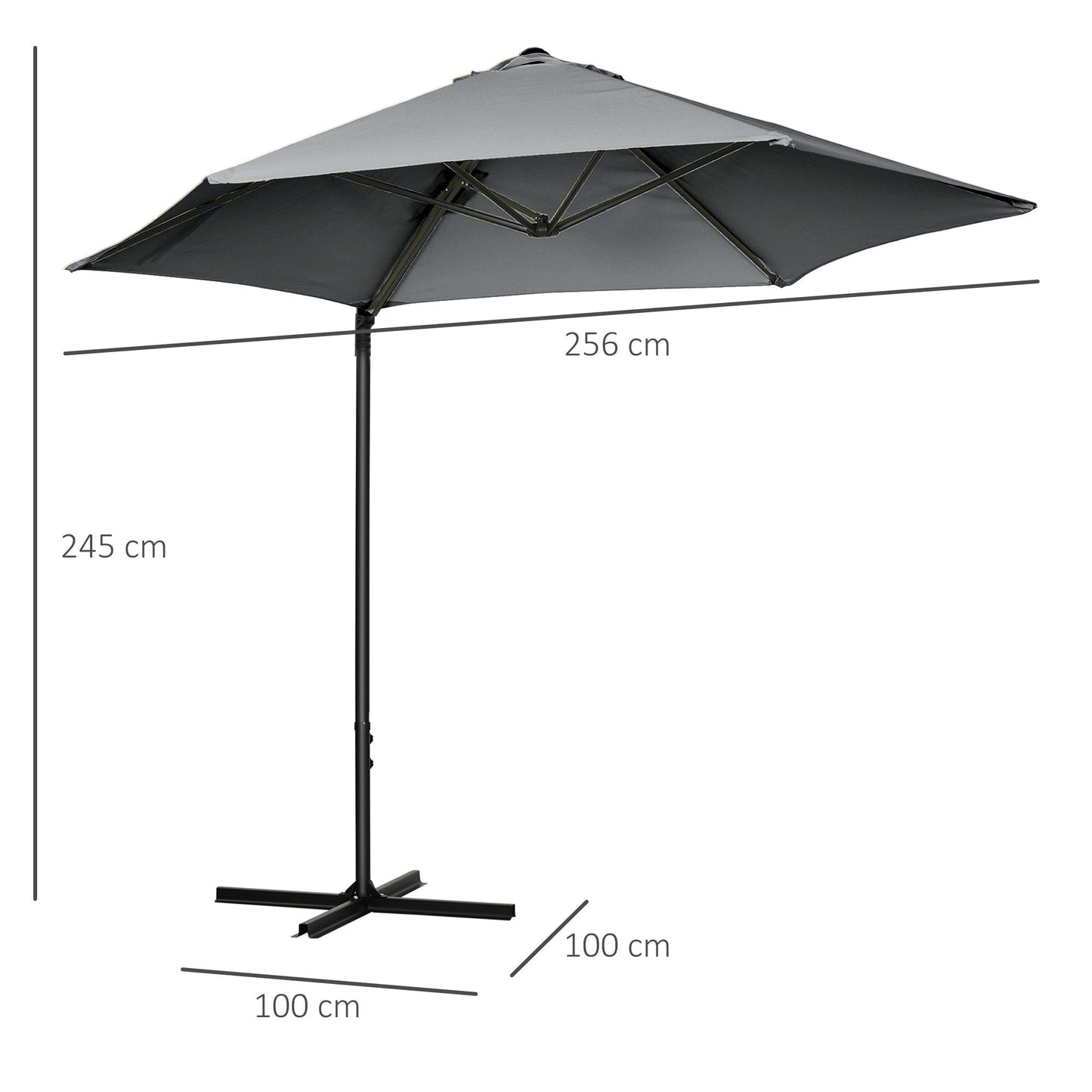 Outsunny 2.5M Garden Cantilever Parasol, Offset Roma Patio Umbrella Hanging Sun Shade Canopy Shelter with 360 Rotation and Cross Base, Dark Grey