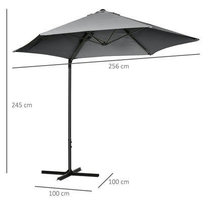 Outsunny 2.5M Garden Cantilever Parasol, Offset Roma Patio Umbrella Hanging Sun Shade Canopy Shelter with 360 Rotation and Cross Base, Dark Grey