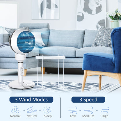 HOMCOM 9'' Air Circulator Fan 3 Speed 3 Mode, 70 degrees Oscillation 90 degrees Vertical Tilt, Height Adjustable, Remote Controller, for Living Room, Bedroom, Office, Black and White