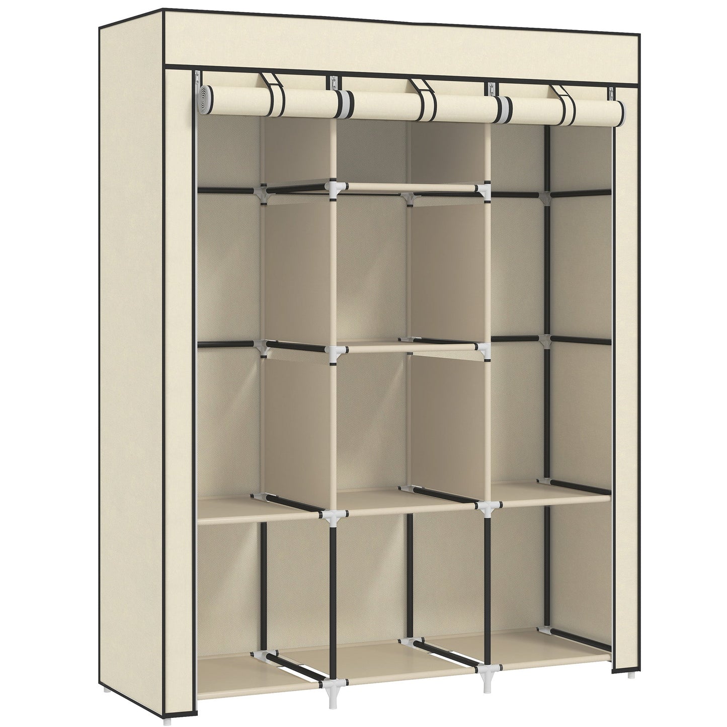 HOMCOM Fabric Wardrobe, with Rails and Shelves - Cream White