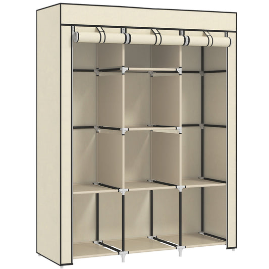 HOMCOM Fabric Wardrobe, with Rails and Shelves - Cream White