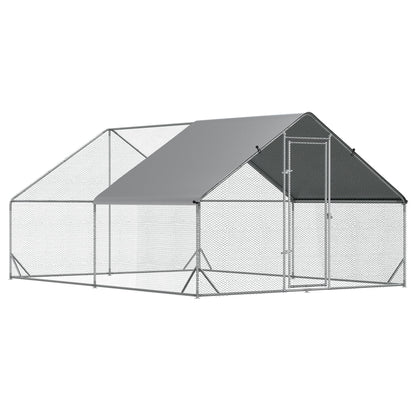 PawHut Chicken Walk-in Run, Galvanised Chicken Coop, Hen Poultry House Cage, Rabbit Hutch Pet Playpen Garden w/ Water-Resist Cover, 3 x 4 x 2m