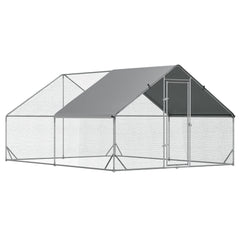 PawHut Chicken Walk-in Run, Galvanised Chicken Coop, Hen Poultry House Cage, Rabbit Hutch Pet Playpen Garden w/ Water-Resist Cover, 3 x 4 x 2m