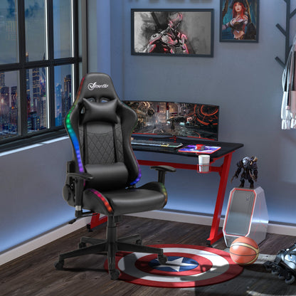 Vinsetto Gaming Chair w/ RGB LED Light, Arm, Swivel Home Office Gamer Recliner, Black