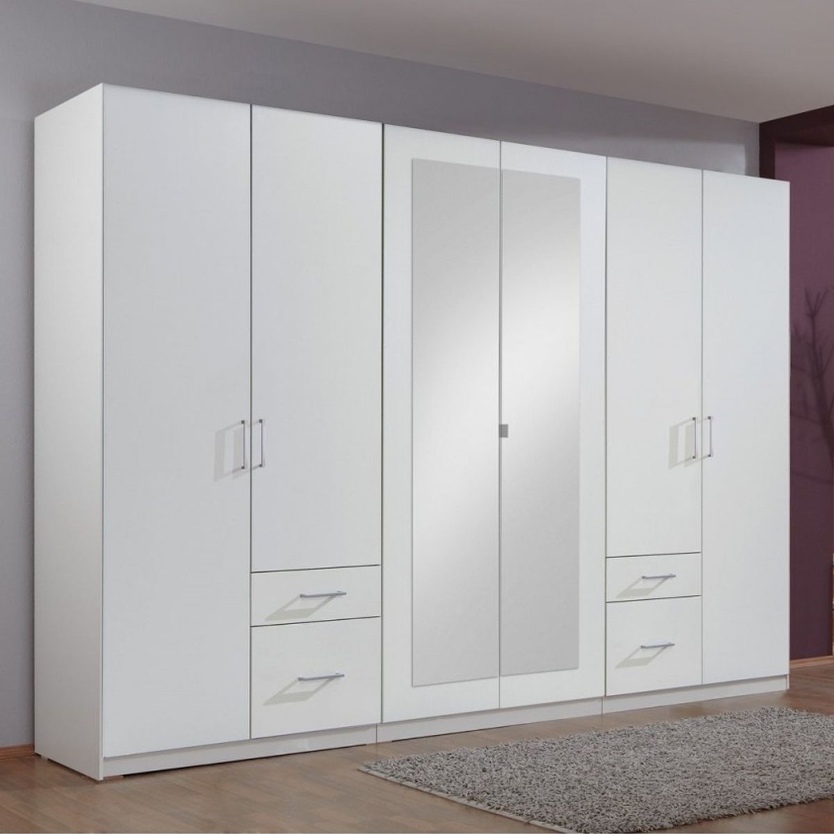 FLOCK 6 Door Wardrobe White 270cm
