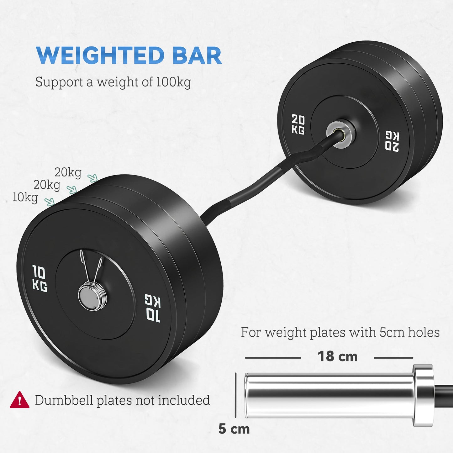 SPORTNOW 120cm EZ Barbell Bar for 5cm Weight Plates, with Spring Clips, 8kg