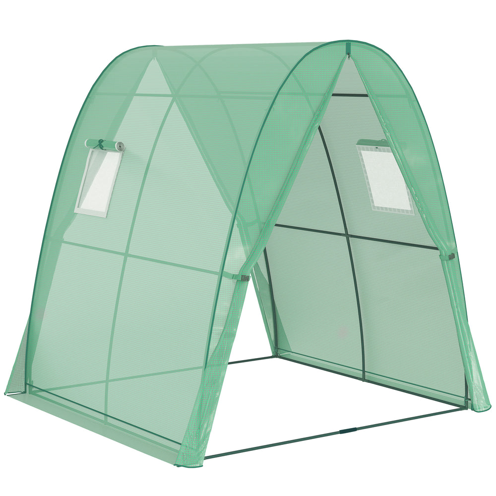 Outsunny Hoop House Greenhouse with Sandbags, Walk-In Tunnel Green House with 2 Doors and Screen Windows, 1.8 x 1.8 x 2m, Green