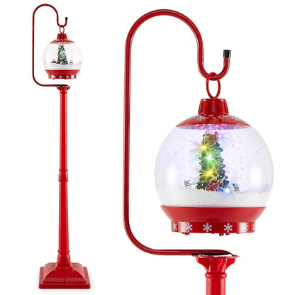 68 Inch Christmas Lamp Post with Sound-Activated Snow Globe Lantern-Red