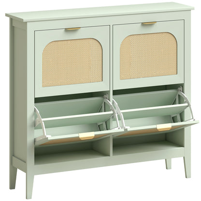 HOMCOM Narrow Shoe Cabinet, Boho Slim Shoe Storage Cabinet with 4 Flip Drawers, Holds 20 Pairs, Light Green
