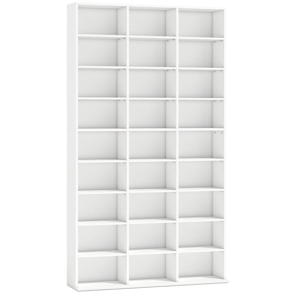 HOMCOM 835 CD/500 DVD Storage Unit, Blu-ray Media Storage Shelf with 27 Compartments and 21 Adjustable Shelves, White