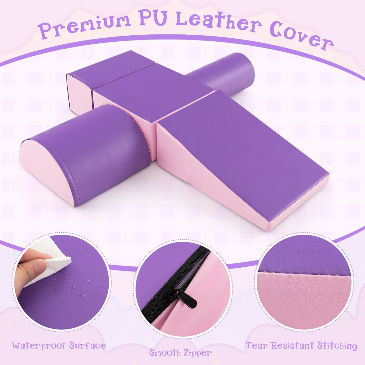 5-Piece Kids Climb and Crawl Activity Playset-Purple