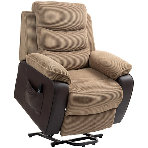 HOMCOM Power Lift Recliner Chair for Elderly, Patchwork Design Oversized Electric Riser and Recliner Armchair for Living Room with Remote Control, USB Port and 2 Side Pockets, Brown