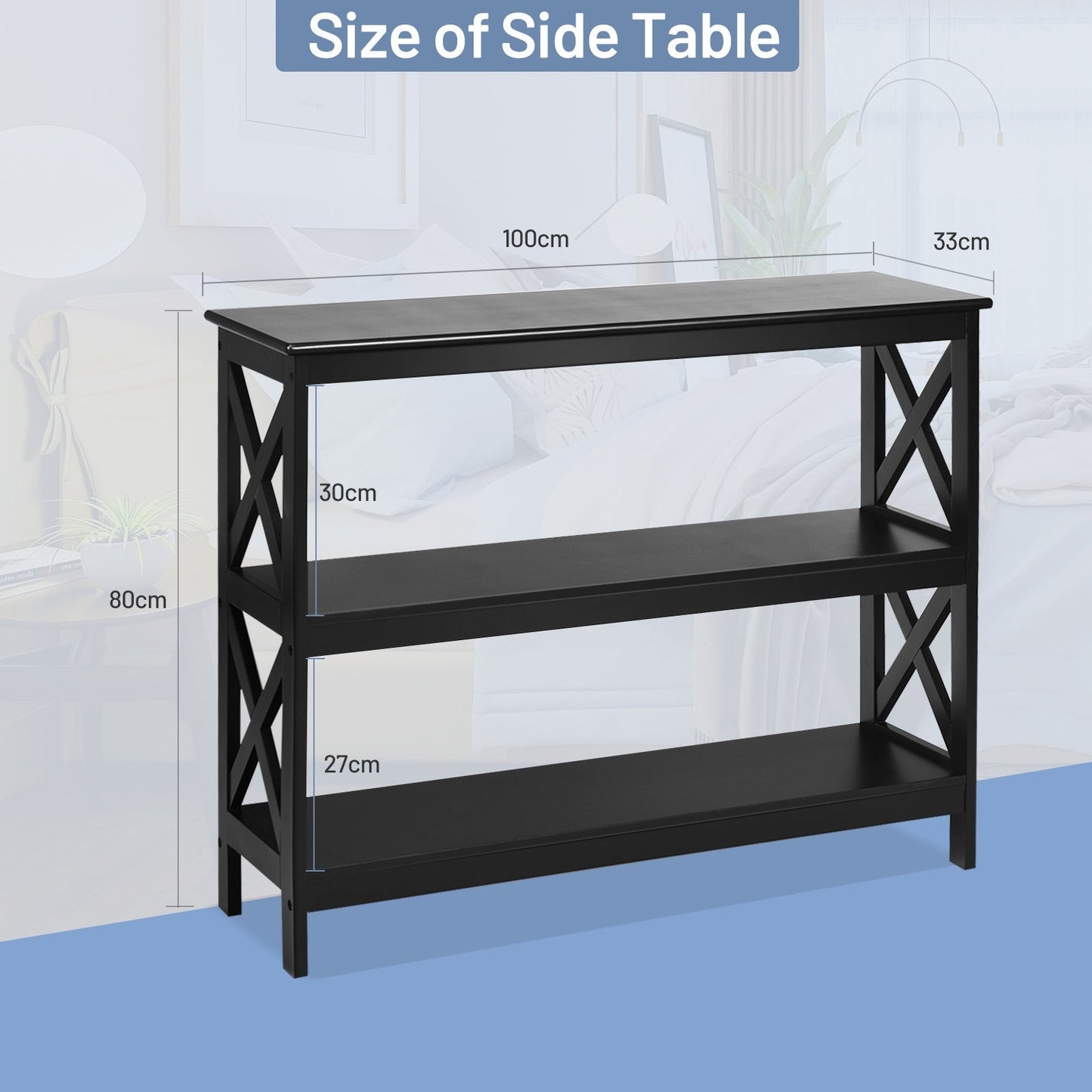 Industrial 3-Tier Console Table with Storage Shelf-Black