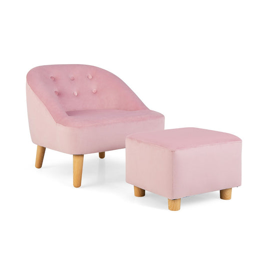 2 Pieces Upholstered Kids Sofa Set with Ottoman-Pink