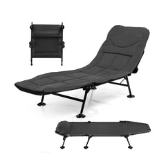 Folding Camping Cot with Detachable Mattress and 6-Position Adjustable Backrest-Grey