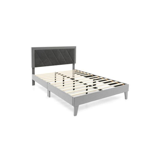 Single/Double Platform Bed with High Headboard &amp;12 Wooden Slats-Double Size