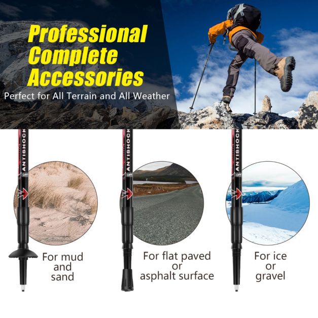 Hiking Pole Aluminum Trekking Pole Walking Pole Adjustable 65-135 cm-Black