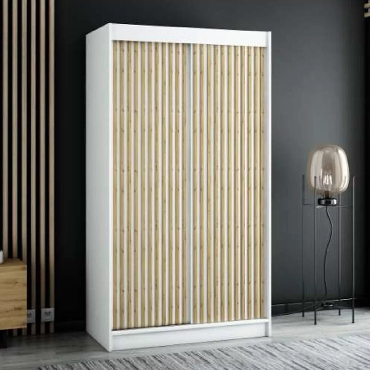 Gloucester I 120cm Sliding Door Wardrobe Strips Design - White, Black, Artisan Oak