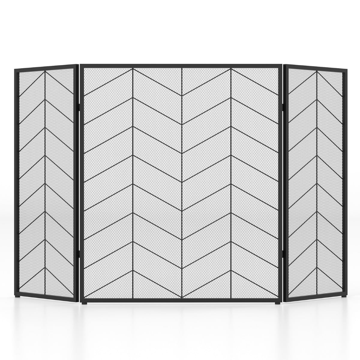 3-Panel Folding Spark Guard with Chevron Herringbone Pattern