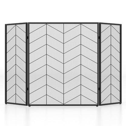 3-Panel Folding Spark Guard with Chevron Herringbone Pattern