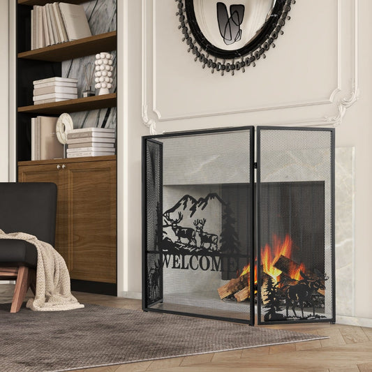 132 x 79 cm Fireplace Screen with Natural Scenery and Moose Pattern