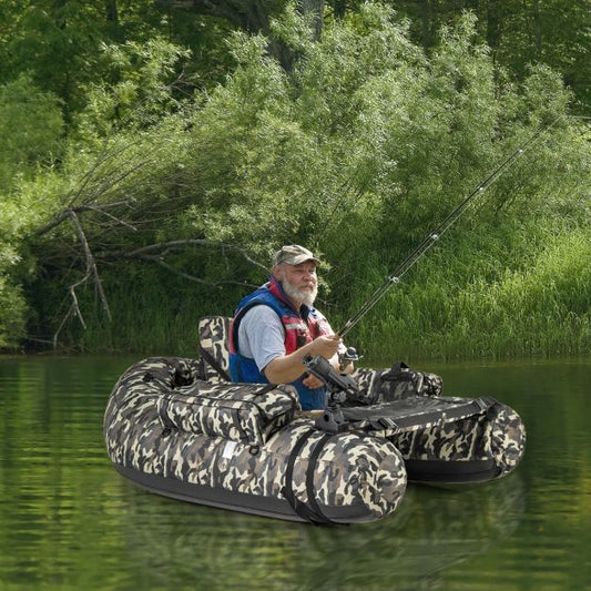 Inflatable dinghy with fish ruler & rod holder & paddle fishing boat camouflage