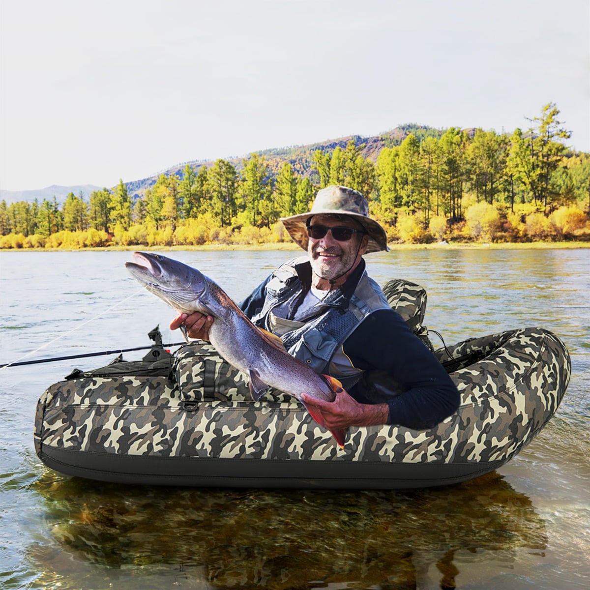 V-Shaped Fishing Float Tube with Adjustable Backpack Straps-Camouflage