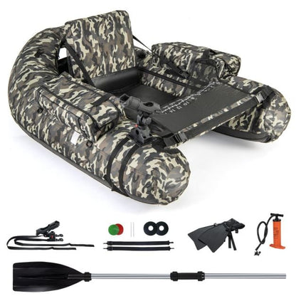 Inflatable dinghy with fish ruler &amp; rod holder &amp; paddle fishing boat camouflage