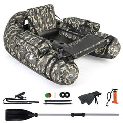 Inflatable dinghy with fish ruler & rod holder & paddle fishing boat camouflage