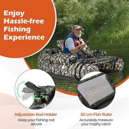 Inflatable dinghy with fish ruler & rod holder & paddle fishing boat camouflage
