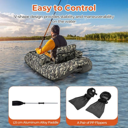 Inflatable dinghy with fish ruler & rod holder & paddle fishing boat camouflage