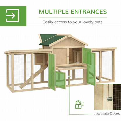 PawHut Large Chicken Coop, Wooden Garden Hen House, Poultry Coops Cages with Run, Nesting Box, Natural Wood Finish