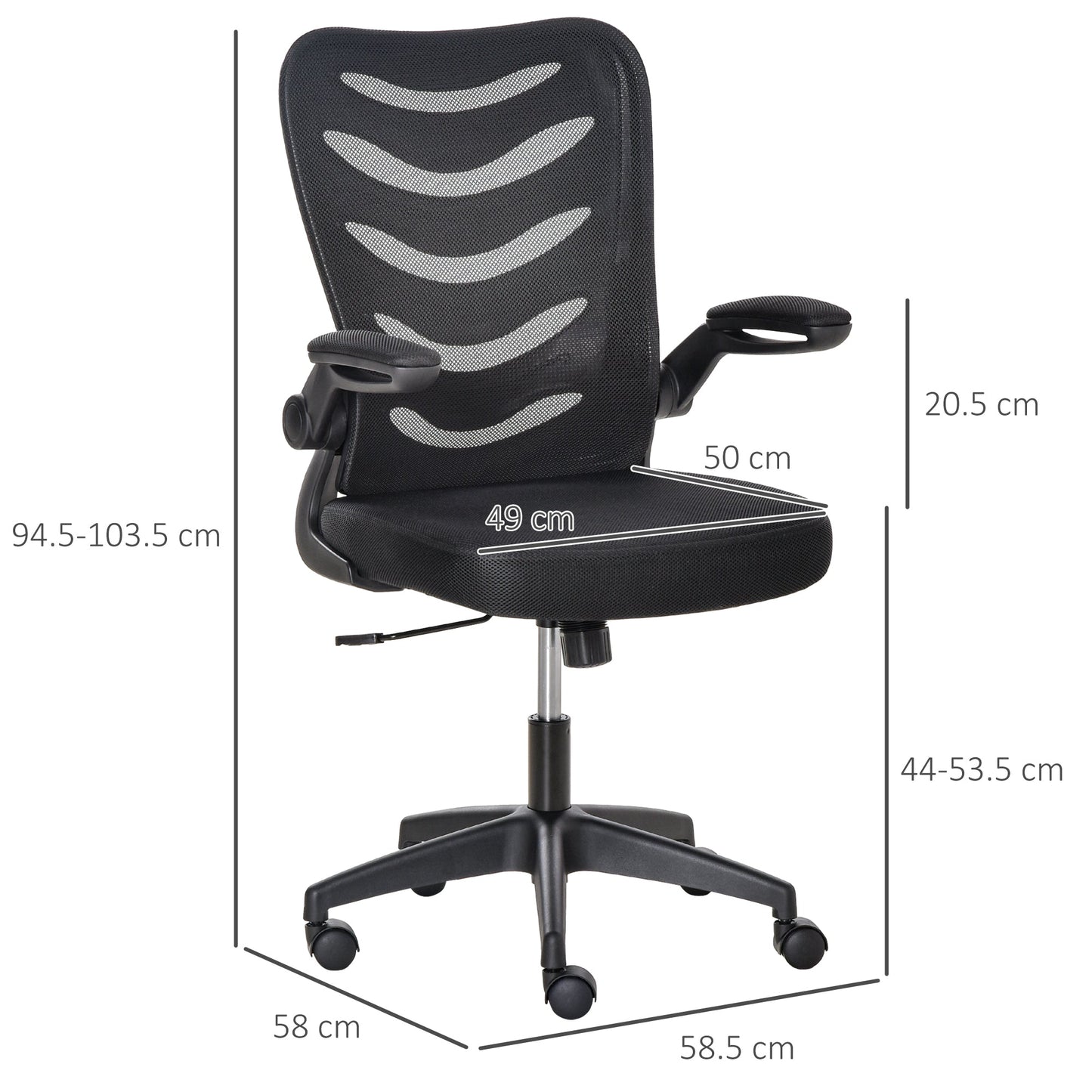 Vinsetto Mesh Office Chair for Home Swivel Task Desk Chair with Lumbar Back Support, Flip-Up Arm, Adjustable Height, Black