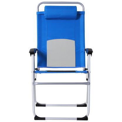 Outsunny Folding Camping Chair, Patio Armchair, 3-Position Adjustable Recliner Reclining Seat with Pillow for Outdoor Garden - Blue