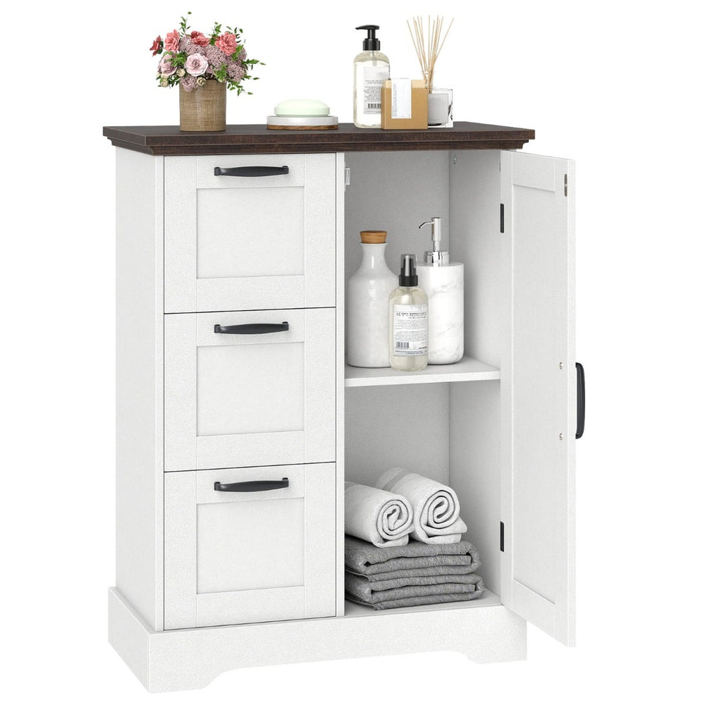 Floor Cabinet with Barn Door and 3 Storage Drawers-White